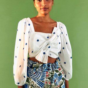 Farm RIO Blue Flowers Long Sleeve Crop Top